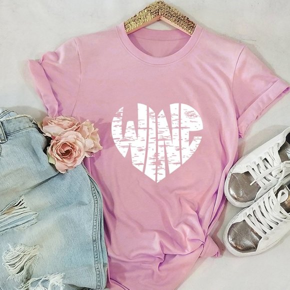 Tops - Love Wine Heart Pink White T-Shirt NEW